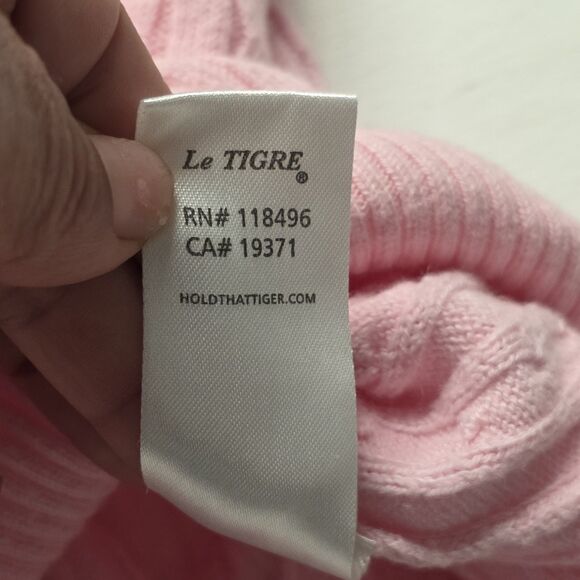 Le Tigre Pink V-neck Pullover Sweater Women's Size Large Logo Cotton Wool - Picture 6 of 9